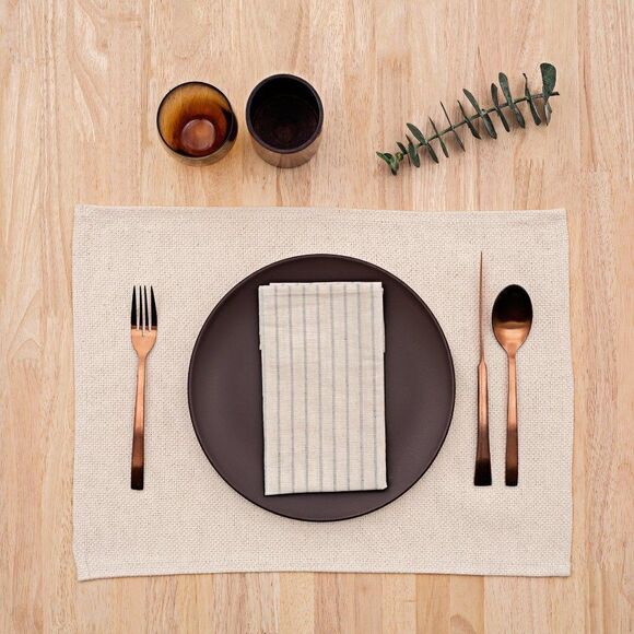 MEEMA Natural Striped Cotton Kitchen Napkins Upcycled Denim and Cotton Set of 4 - Picture 7 of 7